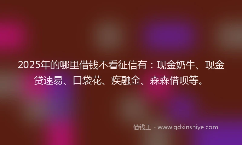 2025年的哪里借钱不看征信有：现金奶牛、现金贷速易、口袋花、疾融金、森森借呗等。