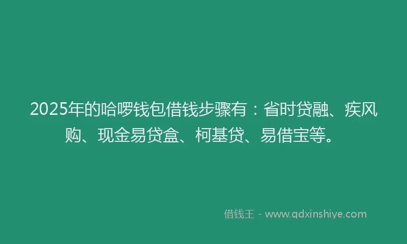 2025年的哈啰钱包借钱步骤有：省时贷融、疾风购、现金易贷盒、柯基贷、易借宝等。