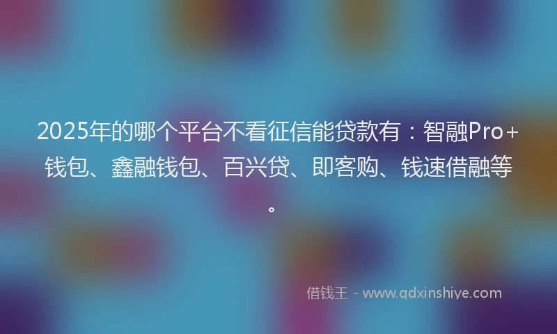 2025年的哪个平台不看征信能贷款有：智融Pro+钱包、鑫融钱包、百兴贷、即客购、钱速借融等。