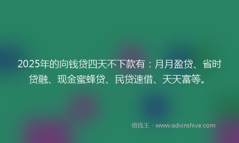 2025年的向钱贷四天不下款有：月月盈贷、省时贷融、现金蜜蜂贷、民贷速借、天天富等。
