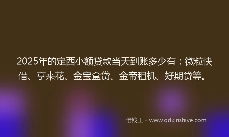 2025年的定西小额贷款当天到账多少有：微粒快借、享来花、金宝盒贷、金帝租机、好期贷等。