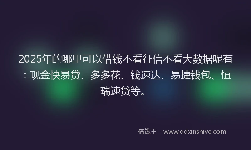 2025年的哪里可以借钱不看征信不看大数据呢有：现金快易贷、多多花、钱速达、易捷钱包、恒瑞速贷等。