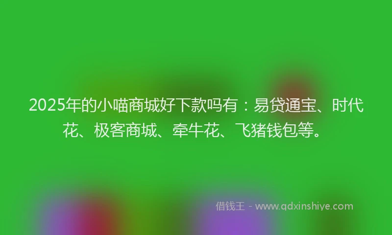 2025年的小喵商城好下款吗有：易贷通宝、时代花、极客商城、牵牛花、飞猪钱包等。