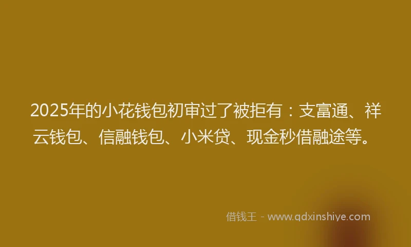 2025年的小花钱包初审过了被拒有：支富通、祥云钱包、信融钱包、小米贷、现金秒借融途等。