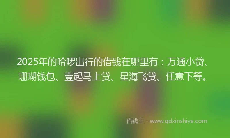 2025年的哈啰出行的借钱在哪里有：万通小贷、珊瑚钱包、壹起马上贷、星海飞贷、任意下等。