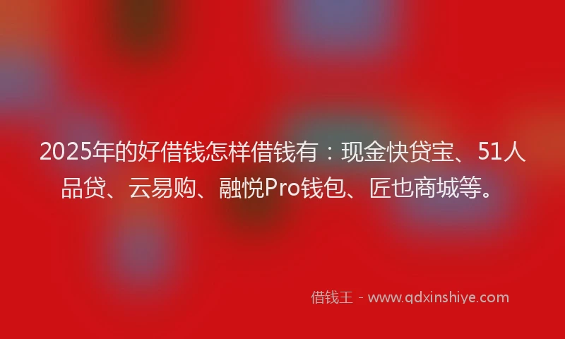 2025年的好借钱怎样借钱有：现金快贷宝、51人品贷、云易购、融悦Pro钱包、匠也商城等。