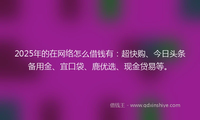 2025年的在网络怎么借钱有：超快购、今日头条备用金、宜口袋、鹿优选、现金贷易等。