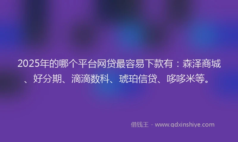 2025年的哪个平台网贷最容易下款有：森泽商城、好分期、滴滴数科、琥珀信贷、哆哆米等。