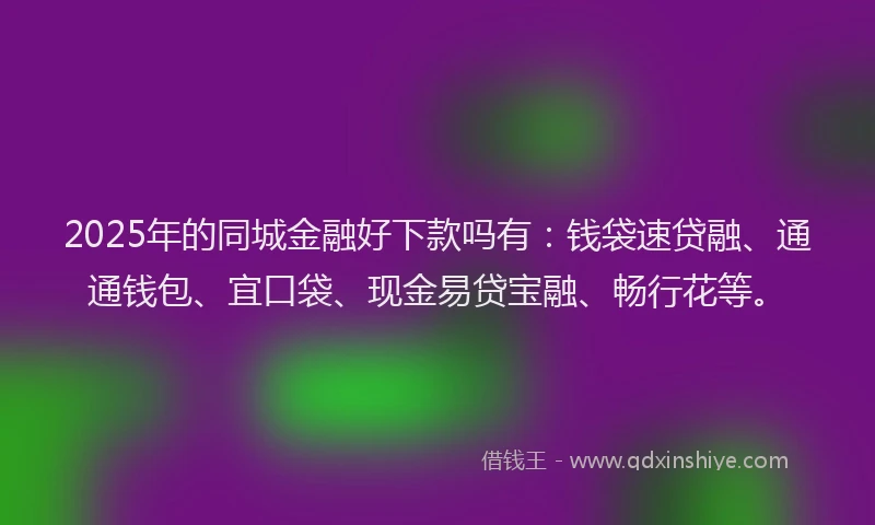 2025年的同城金融好下款吗有：钱袋速贷融、通通钱包、宜口袋、现金易贷宝融、畅行花等。