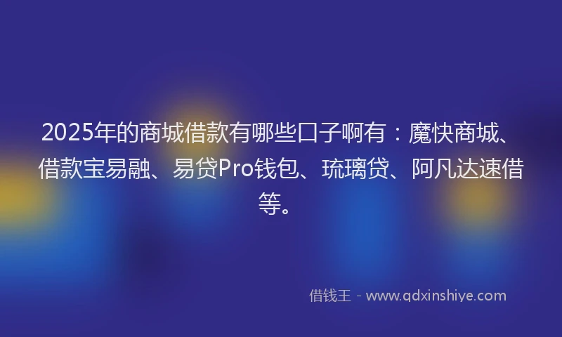 2025年的商城借款有哪些口子啊有：魔快商城、借款宝易融、易贷Pro钱包、琉璃贷、阿凡达速借等。