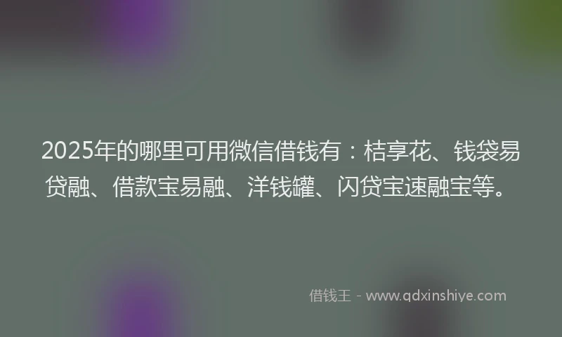2025年的哪里可用微信借钱有：桔享花、钱袋易贷融、借款宝易融、洋钱罐、闪贷宝速融宝等。