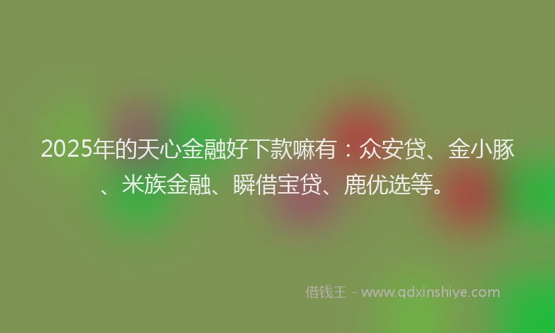 2025年的天心金融好下款嘛有：众安贷、金小豚、米族金融、瞬借宝贷、鹿优选等。