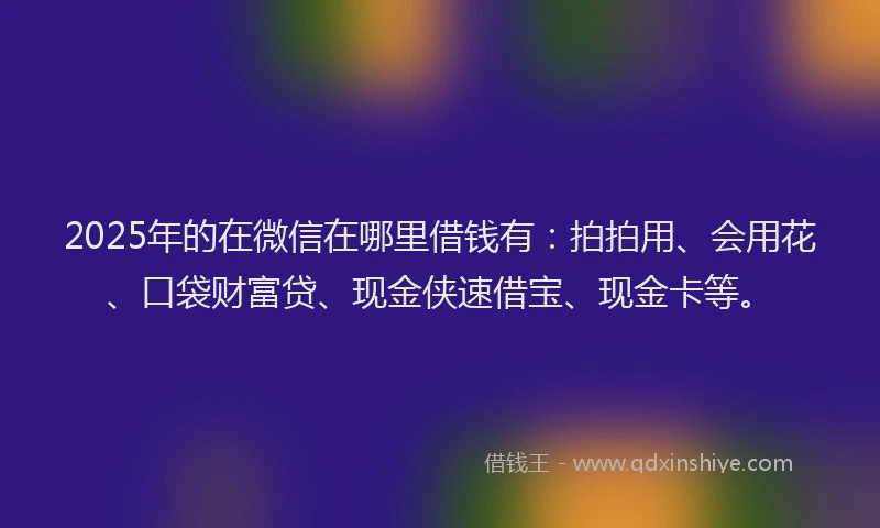 2025年的在微信在哪里借钱有：拍拍用、会用花、口袋财富贷、现金侠速借宝、现金卡等。
