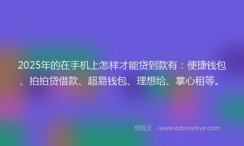 2025年的在手机上怎样才能贷到款有：便捷钱包、拍拍贷借款、超易钱包、理想给、掌心租等。