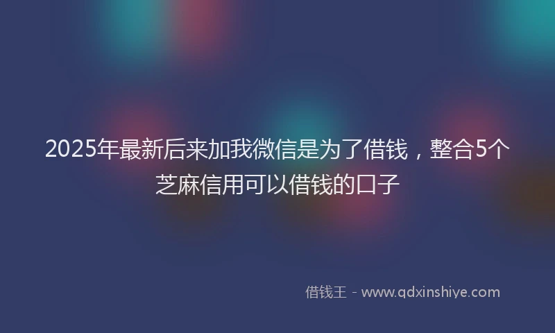 2025年最新后来加我微信是为了借钱，整合5个芝麻信用可以借钱的口子