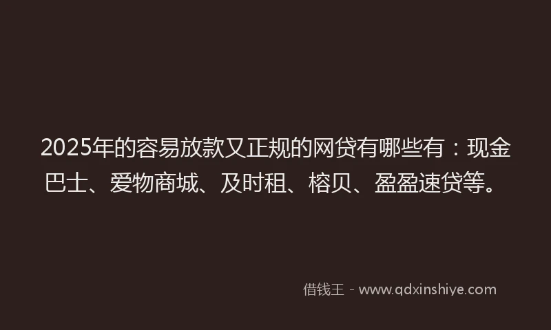 2025年的容易放款又正规的网贷有哪些有：现金巴士、爱物商城、及时租、榕贝、盈盈速贷等。