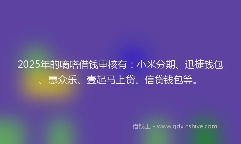 2025年的嘀嗒借钱审核有：小米分期、迅捷钱包、惠众乐、壹起马上贷、信贷钱包等。