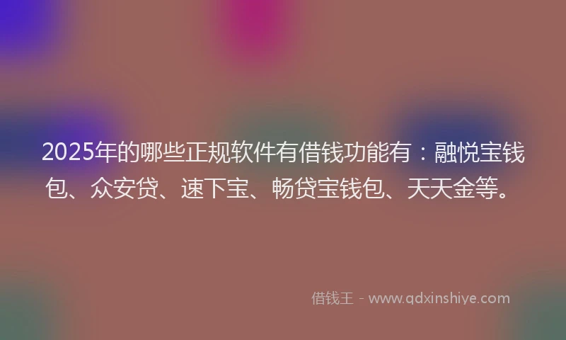 2025年的哪些正规软件有借钱功能有：融悦宝钱包、众安贷、速下宝、畅贷宝钱包、天天金等。