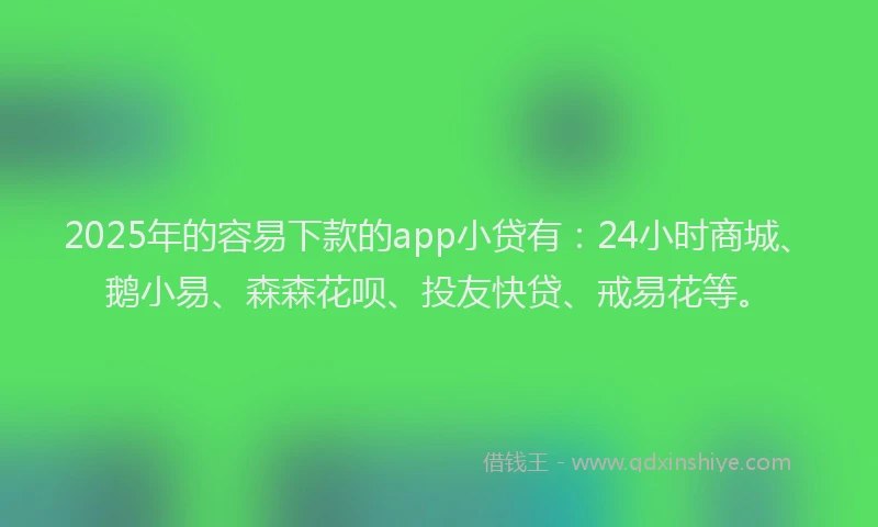 2025年的容易下款的app小贷有：24小时商城、鹅小易、森森花呗、投友快贷、戒易花等。