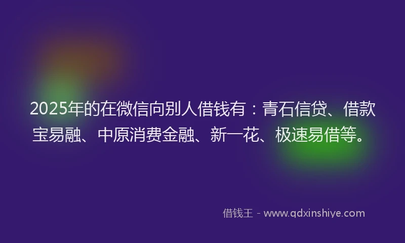 2025年的在微信向别人借钱有：青石信贷、借款宝易融、中原消费金融、新一花、极速易借等。