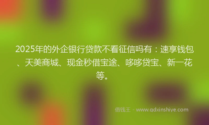 2025年的外企银行贷款不看征信吗有：速享钱包、天美商城、现金秒借宝途、哆哆贷宝、新一花等。