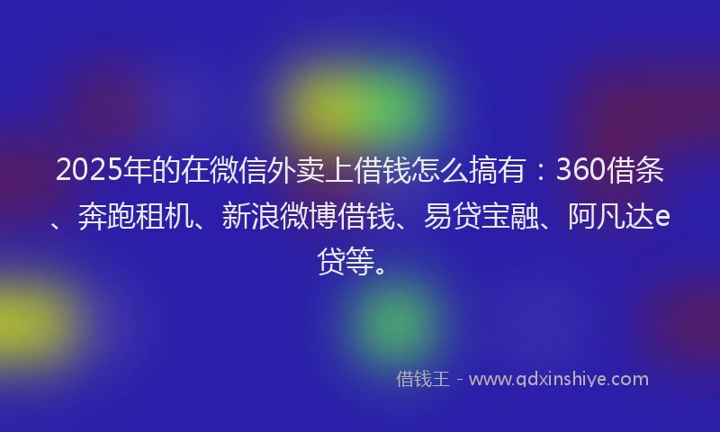 2025年的在微信外卖上借钱怎么搞有：360借条、奔跑租机、新浪微博借钱、易贷宝融、阿凡达e贷等。