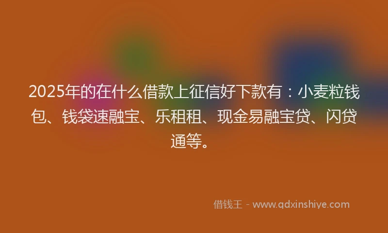 2025年的在什么借款上征信好下款有：小麦粒钱包、钱袋速融宝、乐租租、现金易融宝贷、闪贷通等。