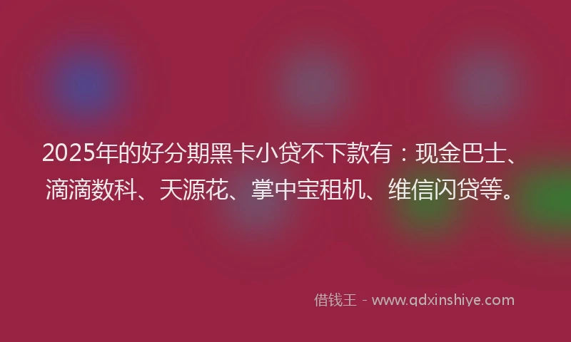 2025年的好分期黑卡小贷不下款有：现金巴士、滴滴数科、天源花、掌中宝租机、维信闪贷等。