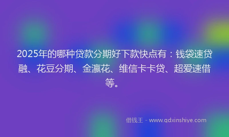 2025年的哪种贷款分期好下款快点有：钱袋速贷融、花豆分期、金瀛花、维信卡卡贷、超爱速借等。