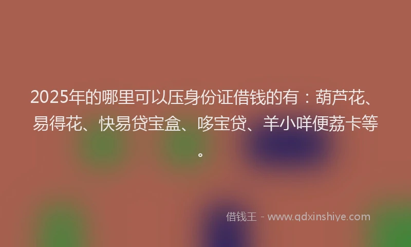 2025年的哪里可以压身份证借钱的有：葫芦花、易得花、快易贷宝盒、哆宝贷、羊小咩便荔卡等。