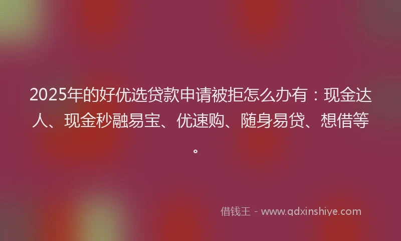 2025年的好优选贷款申请被拒怎么办有：现金达人、现金秒融易宝、优速购、随身易贷、想借等。