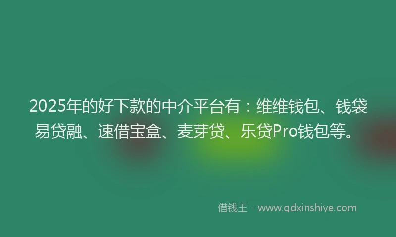 2025年的好下款的中介平台有：维维钱包、钱袋易贷融、速借宝盒、麦芽贷、乐贷Pro钱包等。