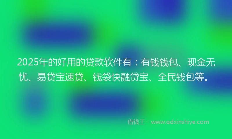 2025年的好用的贷款软件有：有钱钱包、现金无忧、易贷宝速贷、钱袋快融贷宝、全民钱包等。