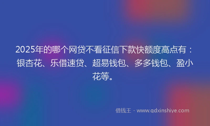2025年的哪个网贷不看征信下款快额度高点有：银杏花、乐借速贷、超易钱包、多多钱包、盈小花等。