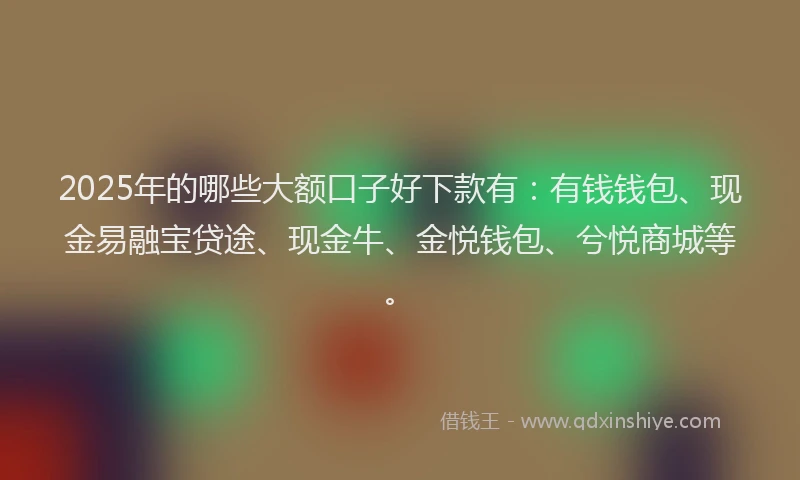 2025年的哪些大额口子好下款有：有钱钱包、现金易融宝贷途、现金牛、金悦钱包、兮悦商城等。