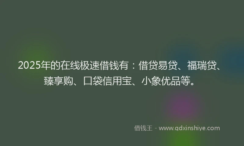 2025年的在线极速借钱有：借贷易贷、福瑞贷、臻享购、口袋信用宝、小象优品等。