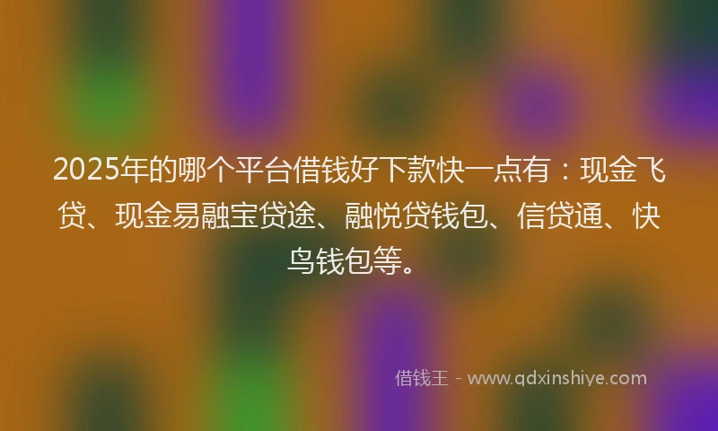 2025年的哪个平台借钱好下款快一点有：现金飞贷、现金易融宝贷途、融悦贷钱包、信贷通、快鸟钱包等。