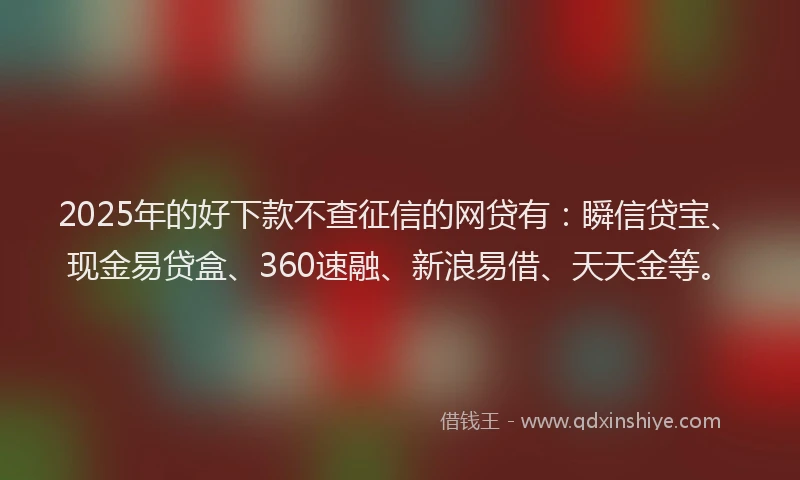 2025年的好下款不查征信的网贷有：瞬信贷宝、现金易贷盒、360速融、新浪易借、天天金等。