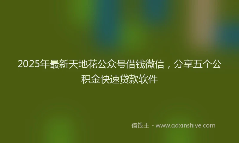 2025年最新天地花公众号借钱微信，分享五个公积金快速贷款软件