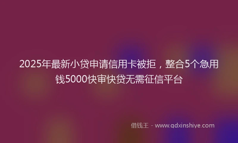 2025年最新小贷申请信用卡被拒，整合5个急用钱5000快审快贷无需征信平台
