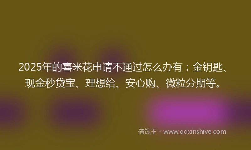 2025年的喜米花申请不通过怎么办有：金钥匙、现金秒贷宝、理想给、安心购、微粒分期等。