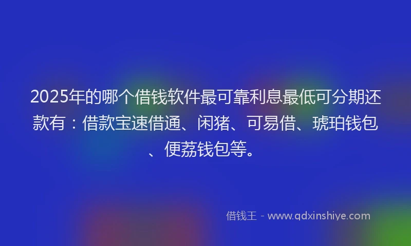 2025年的哪个借钱软件最可靠利息最低可分期还款有：借款宝速借通、闲猪、可易借、琥珀钱包、便荔钱包等。