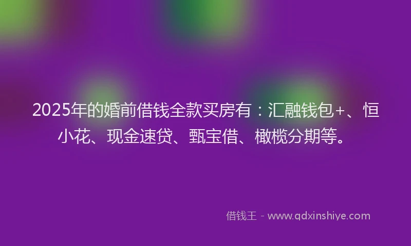 2025年的婚前借钱全款买房有：汇融钱包+、恒小花、现金速贷、甄宝借、橄榄分期等。