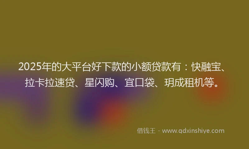 2025年的大平台好下款的小额贷款有：快融宝、拉卡拉速贷、星闪购、宜口袋、玥成租机等。