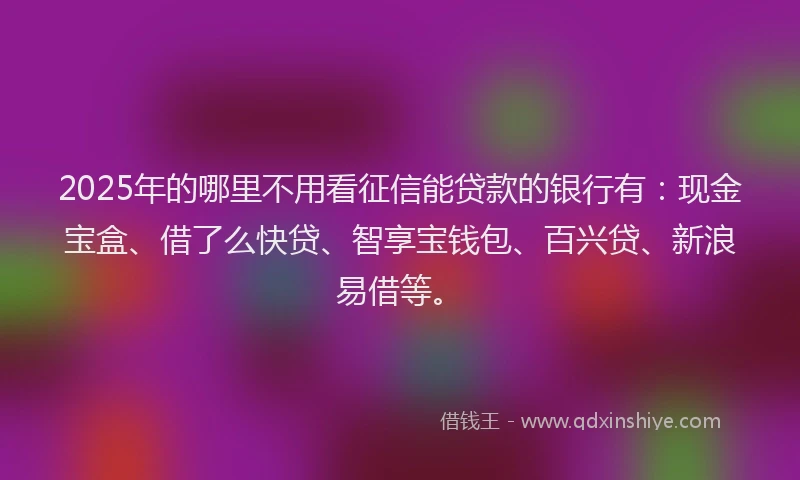 2025年的哪里不用看征信能贷款的银行有：现金宝盒、借了么快贷、智享宝钱包、百兴贷、新浪易借等。
