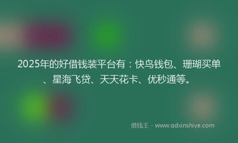 2025年的好借钱装平台有：快鸟钱包、珊瑚买单、星海飞贷、天天花卡、优秒通等。