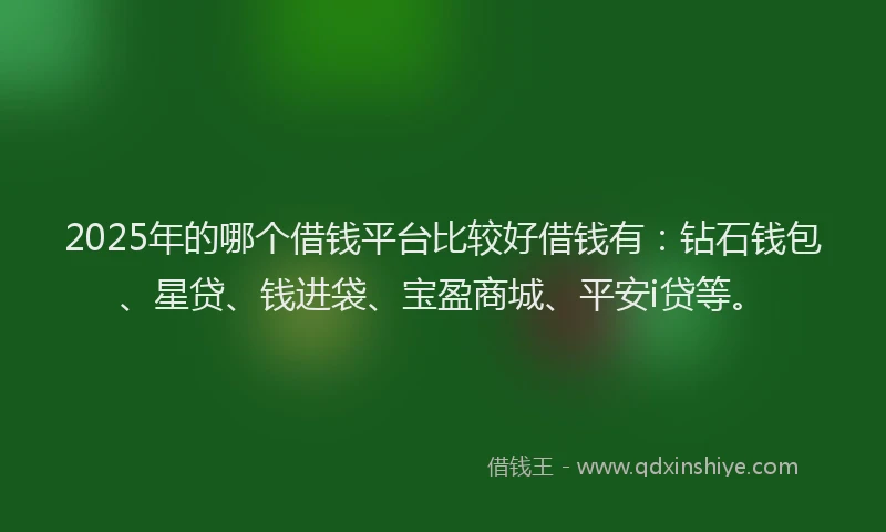 2025年的哪个借钱平台比较好借钱有：钻石钱包、星贷、钱进袋、宝盈商城、平安i贷等。