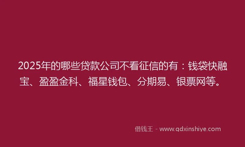 2025年的哪些贷款公司不看征信的有：钱袋快融宝、盈盈金科、福星钱包、分期易、银票网等。