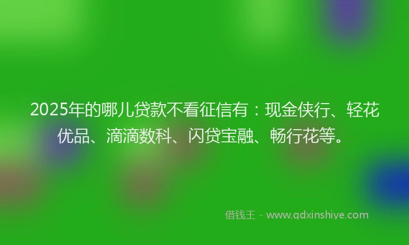 2025年的哪儿贷款不看征信有：现金侠行、轻花优品、滴滴数科、闪贷宝融、畅行花等。