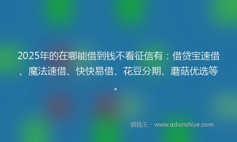 2025年的在哪能借到钱不看征信有：借贷宝速借、魔法速借、快快易借、花豆分期、蘑菇优选等。